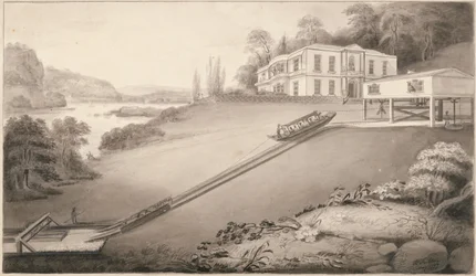 Pochylona łódź przeniesiona na górny poziom kanału, 1797